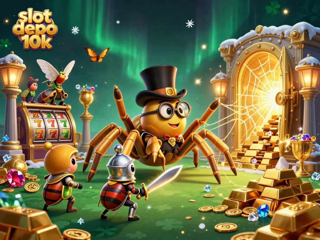 Experience the thrill of slot depo 10k with vibrant characters and rich casino elements in a dazzling scene.