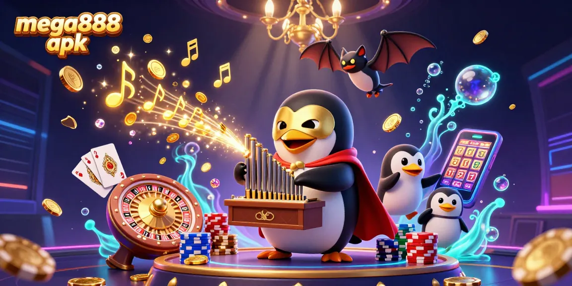 Experience excitement with mega888 apk as a playful penguin generates golden coins from its organ.