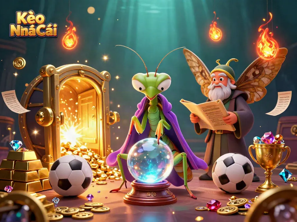 Bet on Kèo Nhà Cái featuring a mystical mantis fortune teller and an ancient moth librarian.