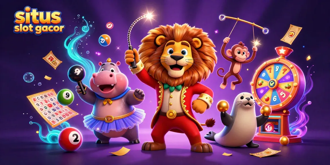 Experience situs slot gacor with a lively 3D circus scene featuring dynamic slot game elements and colorful characters.