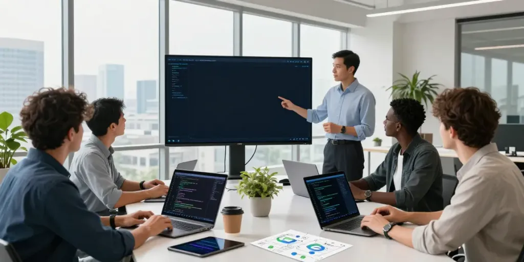 Team collaborating on HYPE staking strategies in a modern office