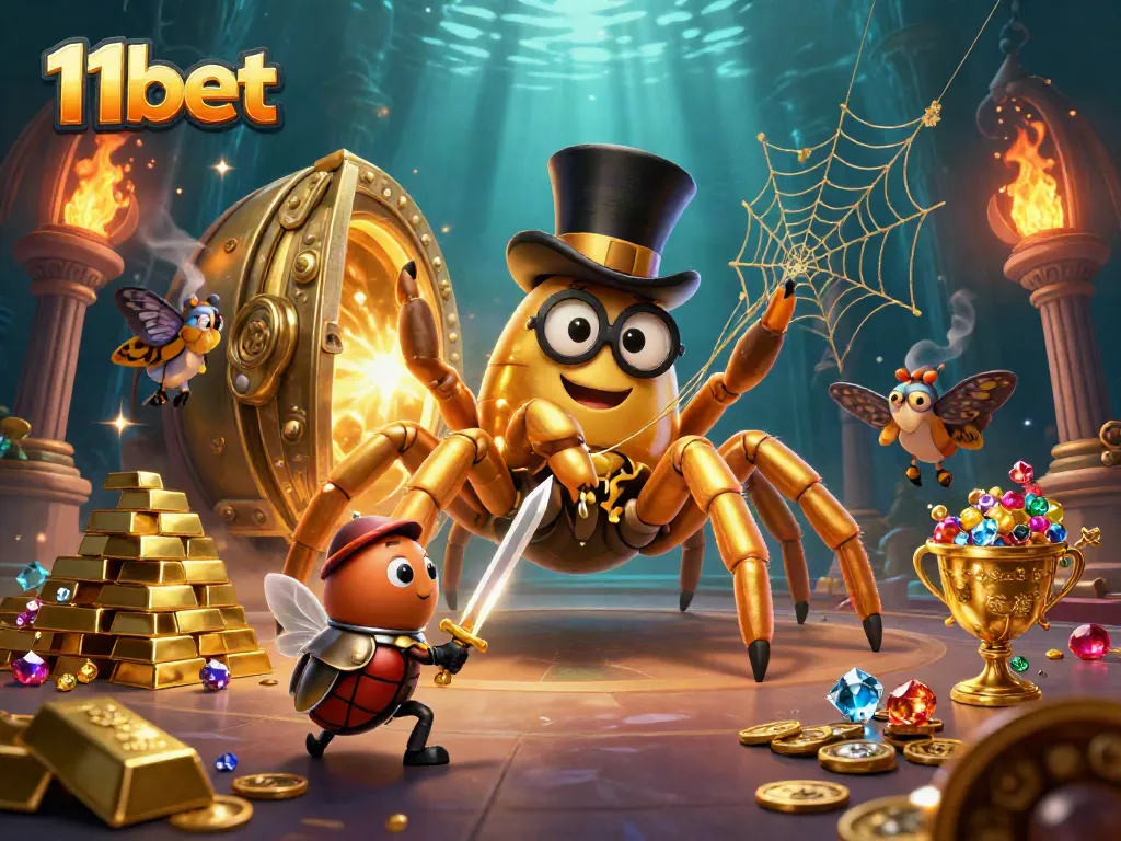 Visualize fortune hunting in 11bet's exciting casino realm with rich treasures and dynamic characters.