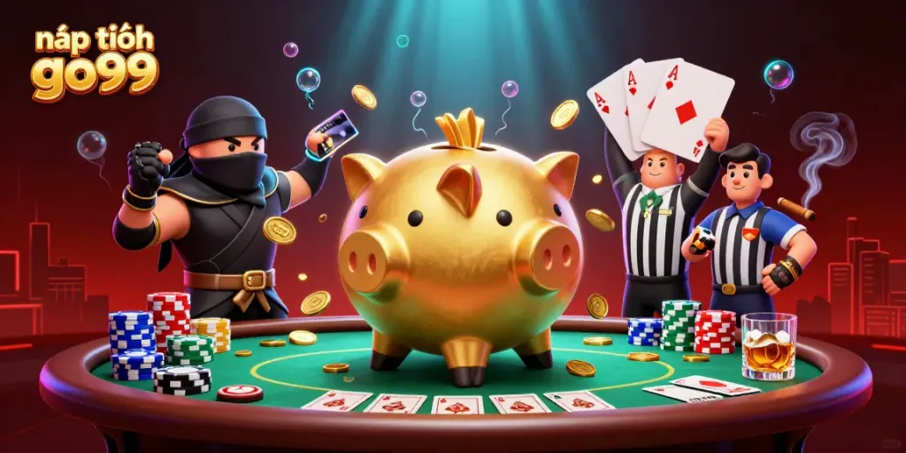 Experience fast-paced action in nạp tiền go99 with a vibrant casino scene and colorful characters.