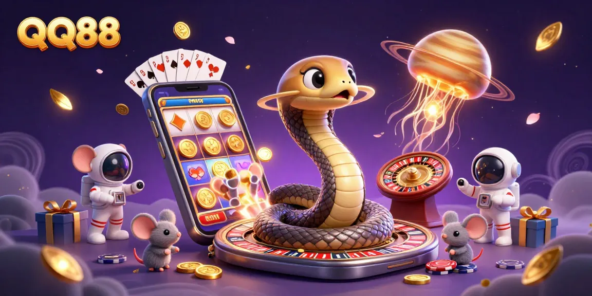 Experience thrilling gameplay at QQ88 with vibrant casino elements and cosmic characters!