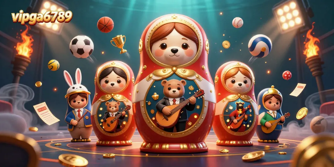 Experience the excitement of vipga6789 as the Matryoshka bear and other characters playfully engage in thrilling casino moments.