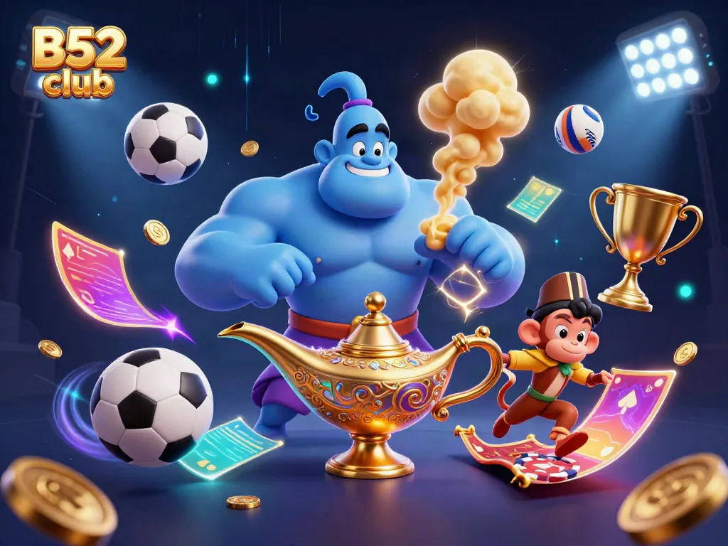 Engage in luxurious gaming at the B52 club with a vibrant 3D casino illustration featuring dynamic elements.