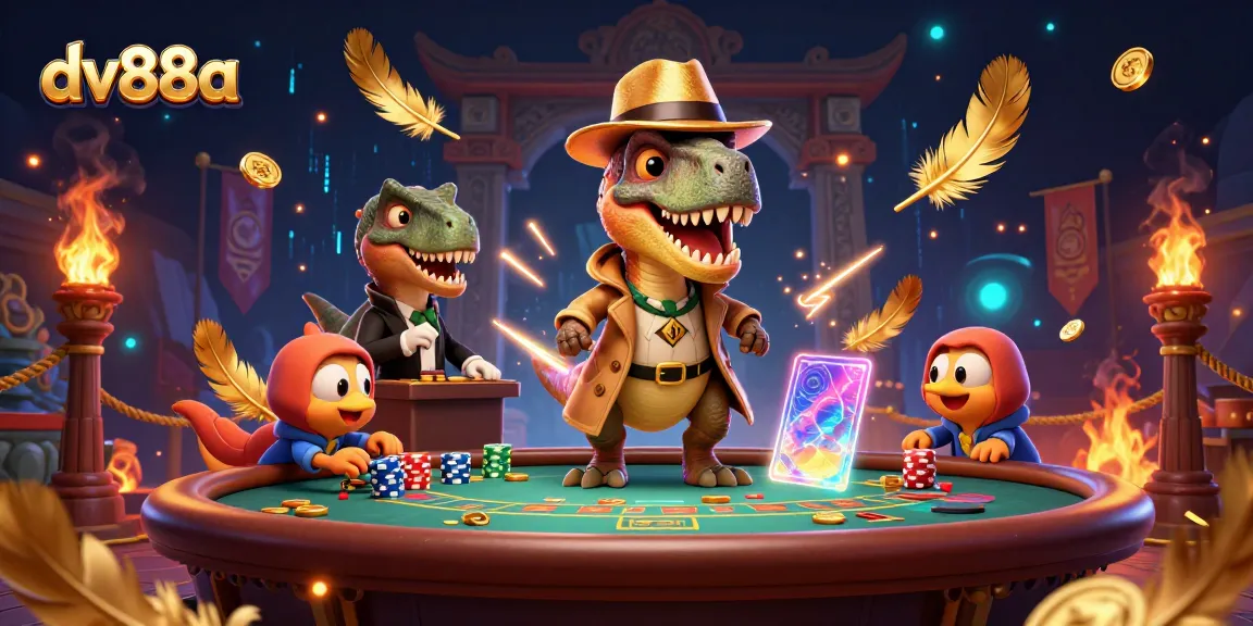Engage in thrilling gameplay at dv88a as a velociraptor card counter tries to win at blackjack amidst animated gambling chaos.