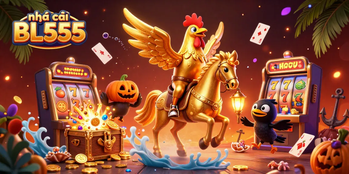 Experience the thrill of diverse games at nhà cái BL555 with golden rooster characters and dynamic casino elements.