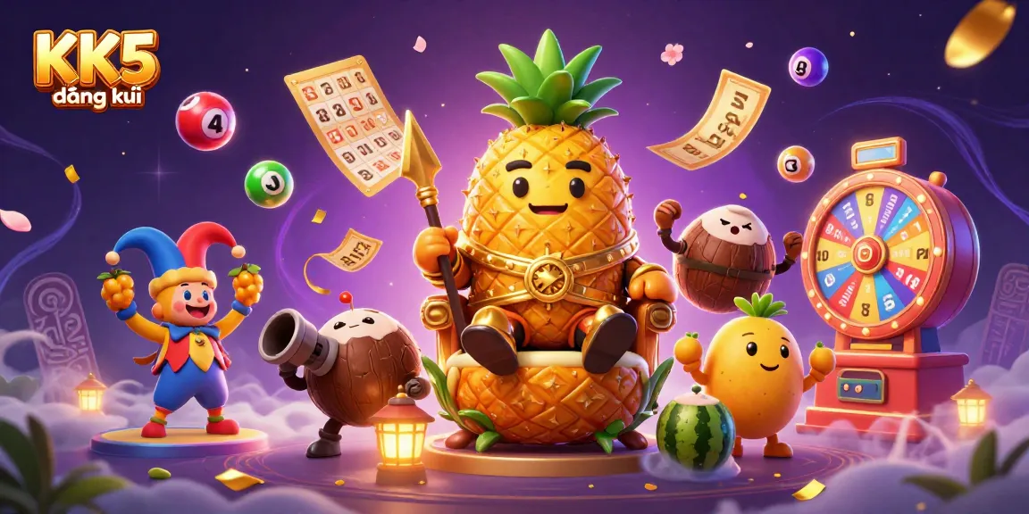 Experience KK5 đăng ký's vibrant casino adventure with golden characters and gaming elements.