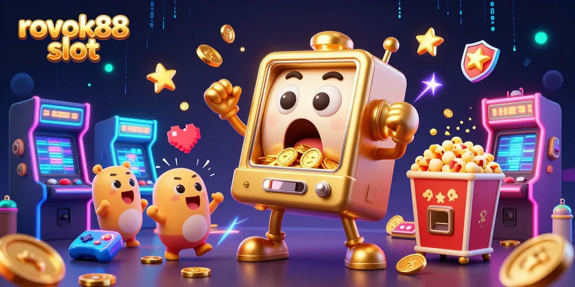 Experience the excitement of rokok88 slot with a golden slot machine hitting jackpots in a vibrant arcade!