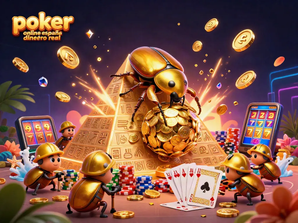 Juega al póker online España dinero real con esta ilustración dinámica y llena de acción.