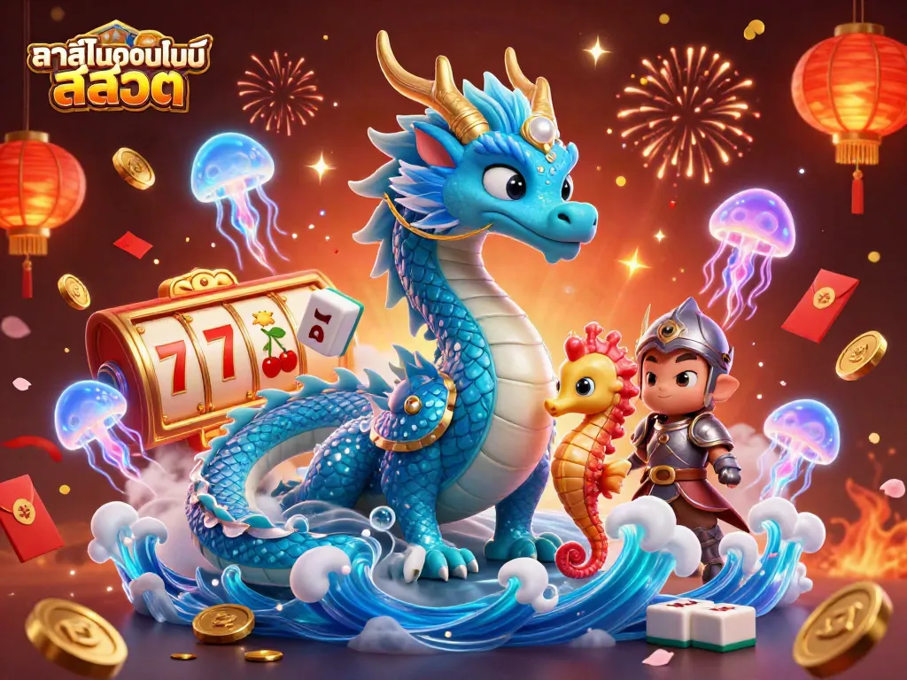 หมุนสล็อตออนไลน์และคาสิโนที่ดีที่สุดในภาพ 3D เจ้าปลายน้ำและม้าน้ำคล้องแสง