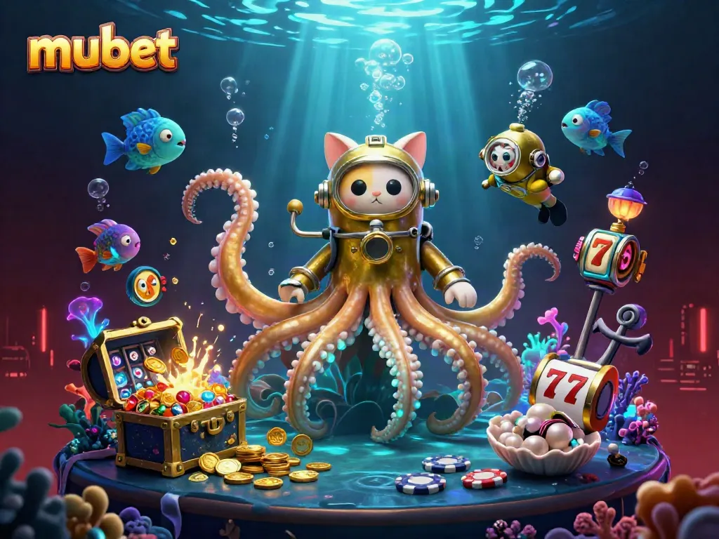 Experience the excitement of mubet with a vibrant casino-themed illustration featuring captivating characters and gold treasures.