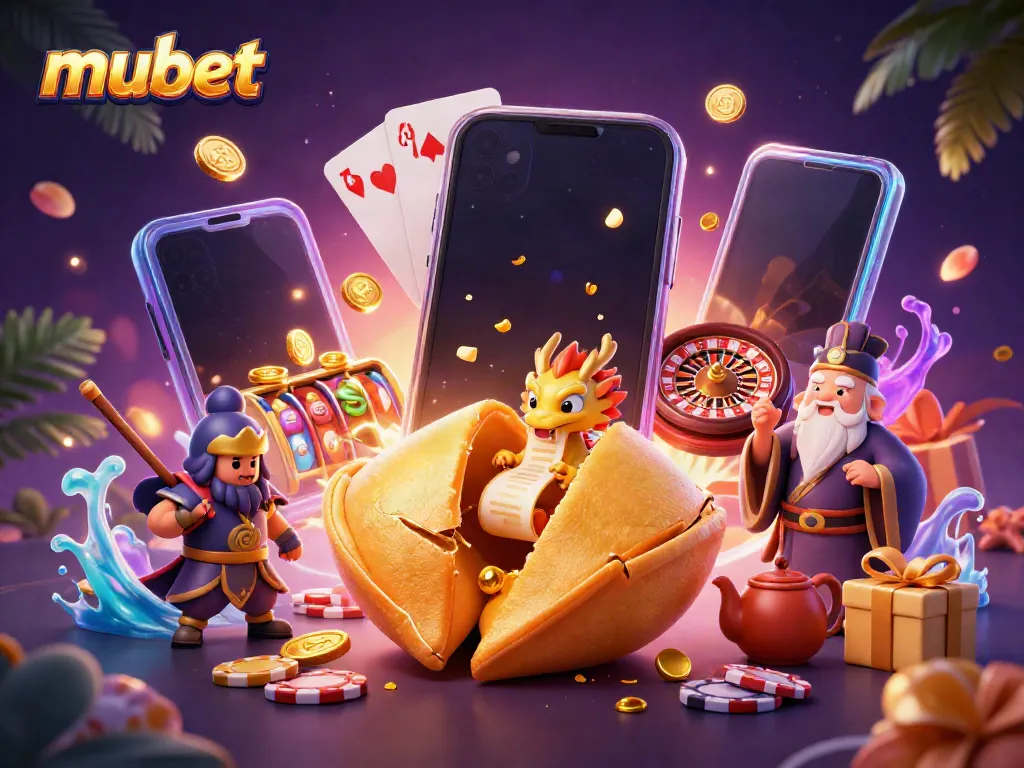Experience thrilling moments at mubet with a dynamic 3D casino scene featuring golden coins and vibrant game elements.