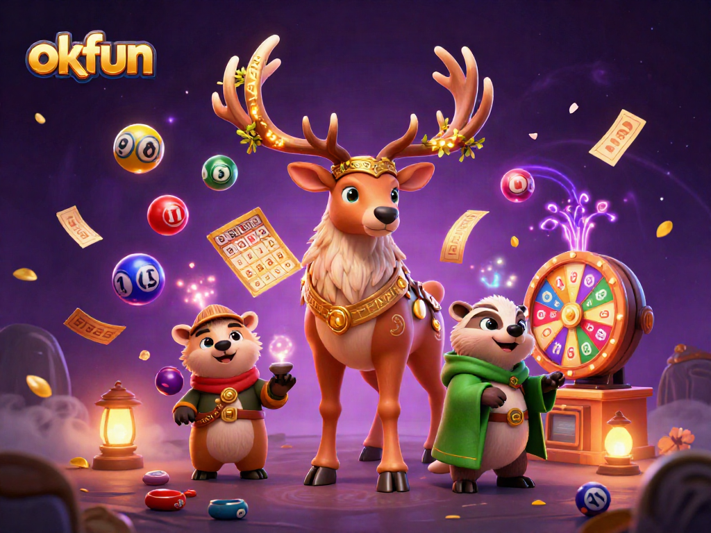 Engage in thrilling gaming experiences at okfun with festive lottery elements and enchanting characters.
