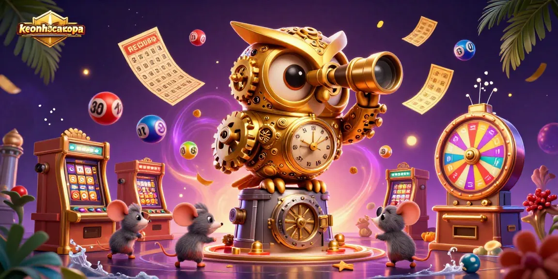 Engage in thrilling gameplay with keonhacaicopa, featuring a clockwork owl overseeing a vibrant casino floor.
