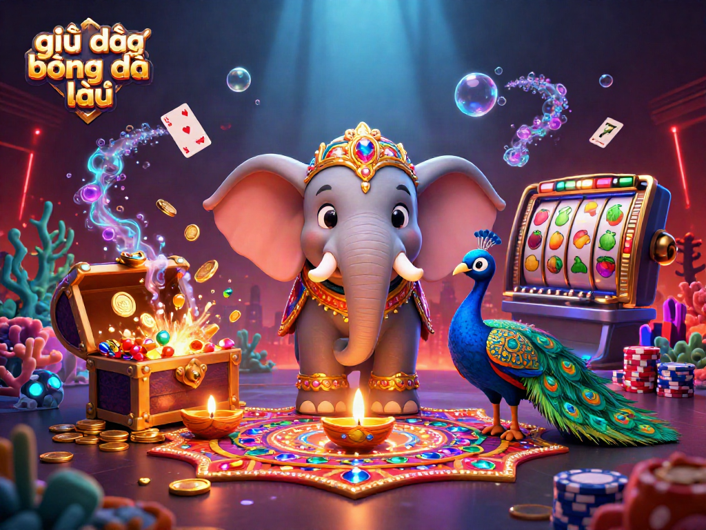 Engage with giải đấu bóng đá lớn featuring a colorful 3D casino scene with vibrant elements.
