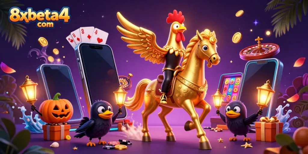 Experience thrilling 8xbeta4 com gaming with golden rooster, magical elements, and casino excitement.