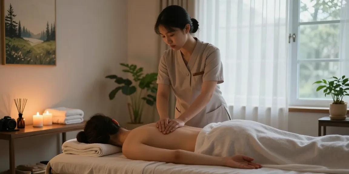 Relaxing massage therapy session, showcasing the peaceful ambiance and skilled hands, ideal for 은평구출장마사지.