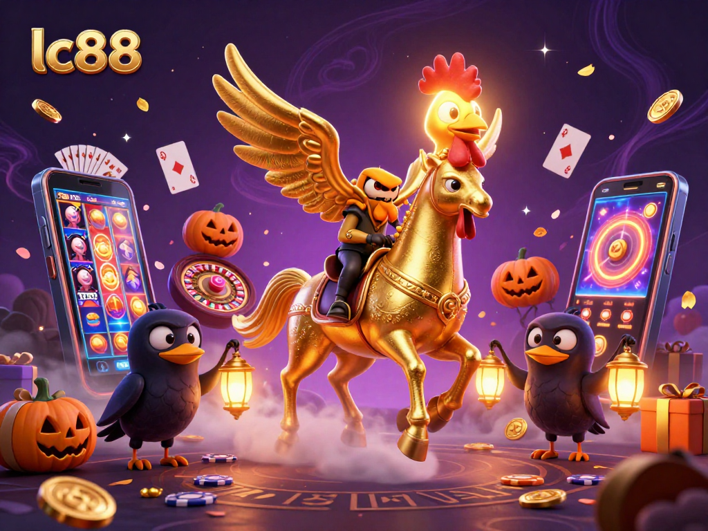 lc88 engages players in vibrant casino action with a golden rooster gallantly navigating a midnight casino