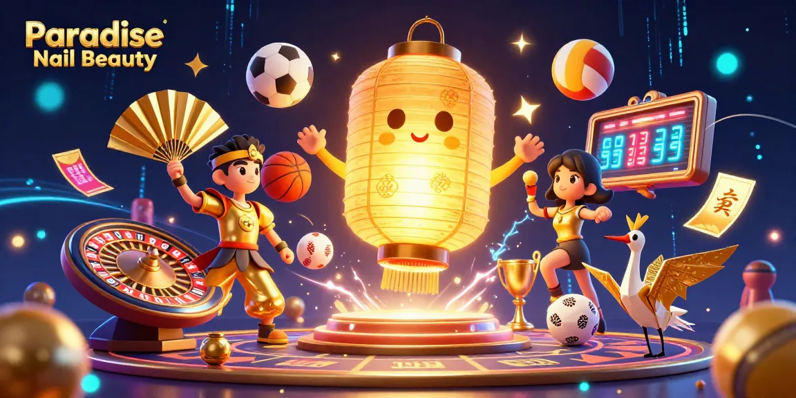 Engage with Paradise Nail Beauty's dynamic gaming world featuring a golden lantern spirit and exciting casino elements.