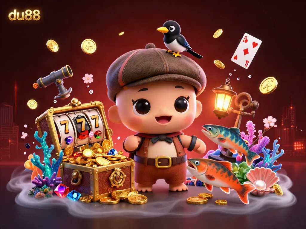Experience the excitement of du88 with a playful Loch Ness monster and vibrant casino elements.
