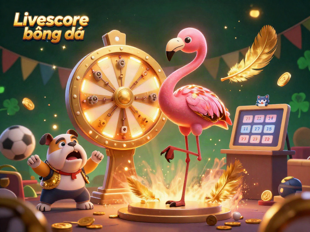 Engaging scene capturing Livescore bóng đá excitement with a vibrant game show theme featuring dynamic characters and festive elements.