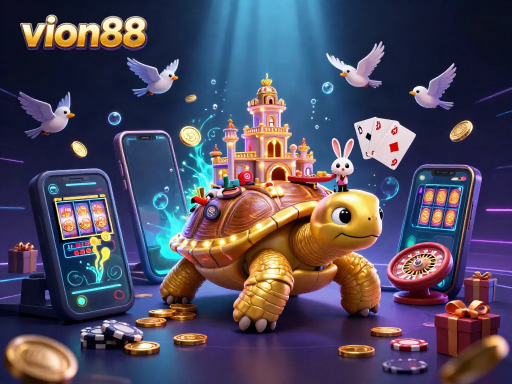 Join thrilling gameplay at vion88, featuring vibrant 3D scenes of exciting casino activities and games.