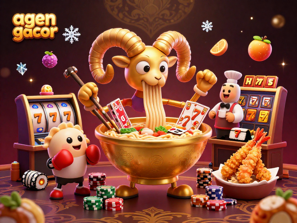 Engaging 3D illustration representing agen gacor in a vibrant casino setting with animated characters, slot reels, and dynamic action.