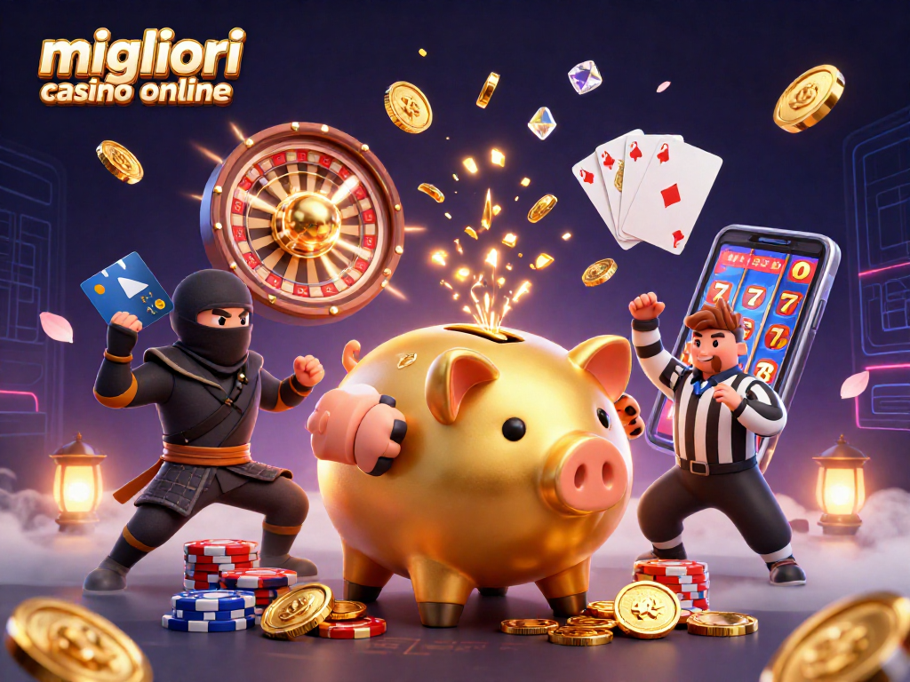 Scopri i migliori casino online con un lottatore Sumo e un ninja, mentre i gettoni volano in aria.