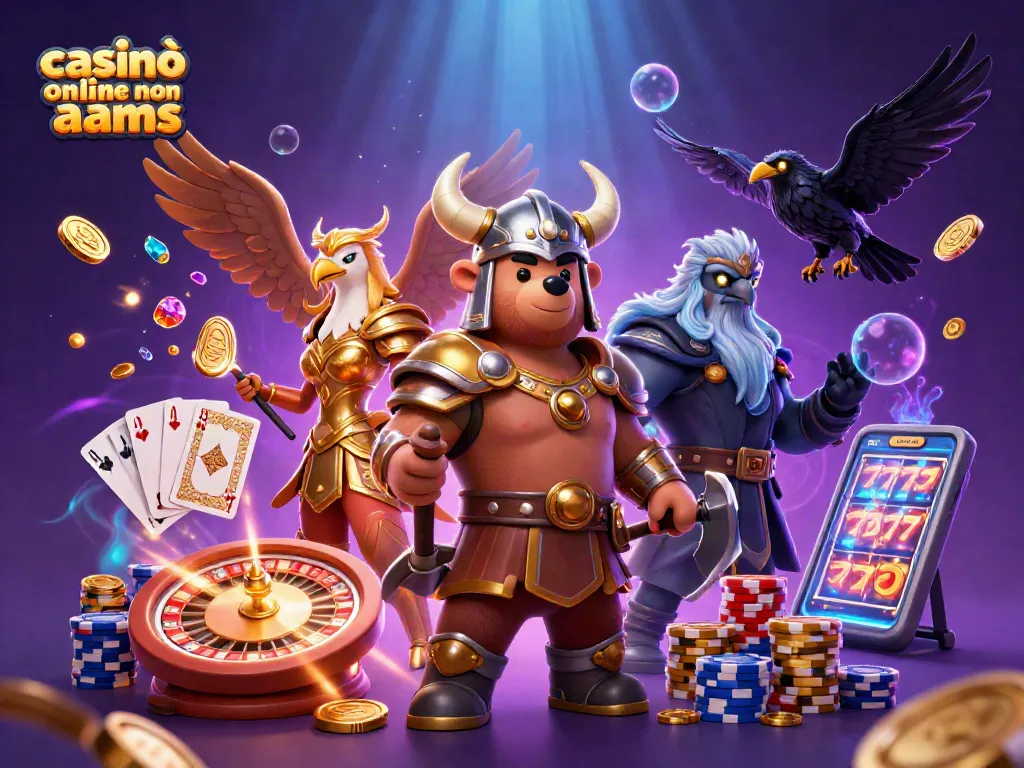I casinò online non AAMS offrono giochi avvincenti, bonus e vincite rapide in questa illustrazione vibrante.