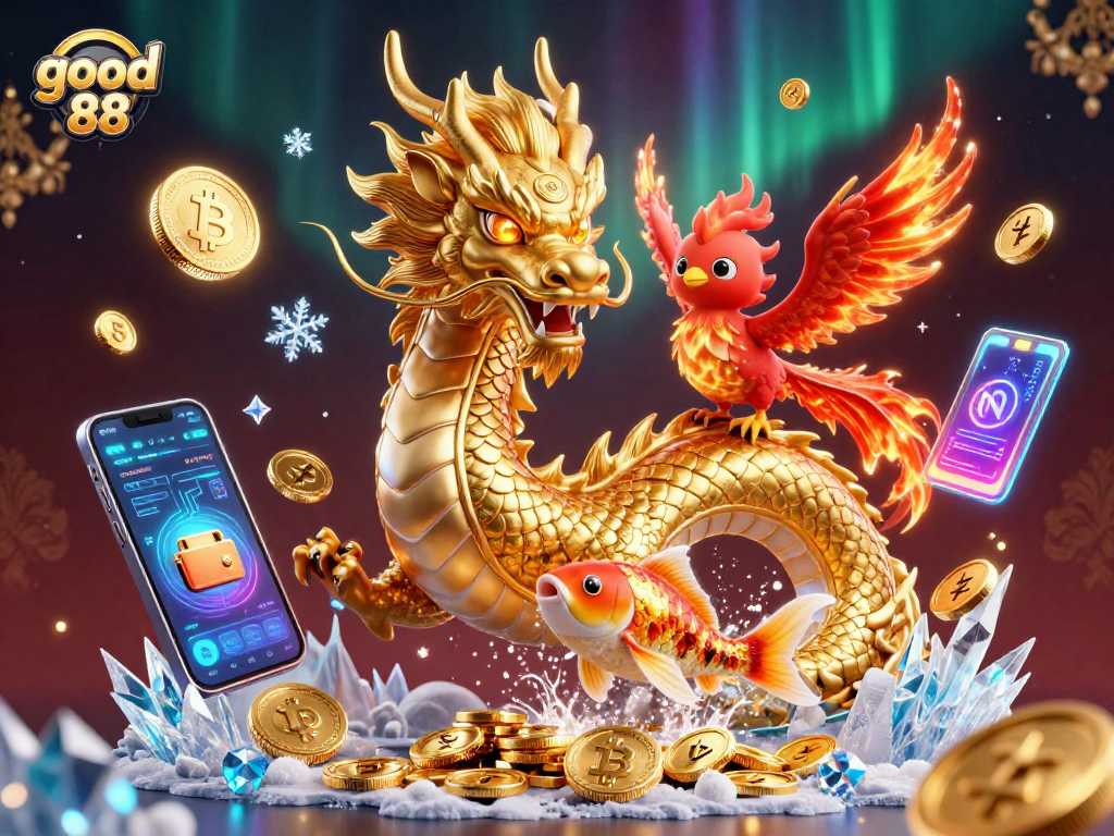 Experience dynamic gaming action with good 88 in this vibrant casino illustration featuring iconic symbols.