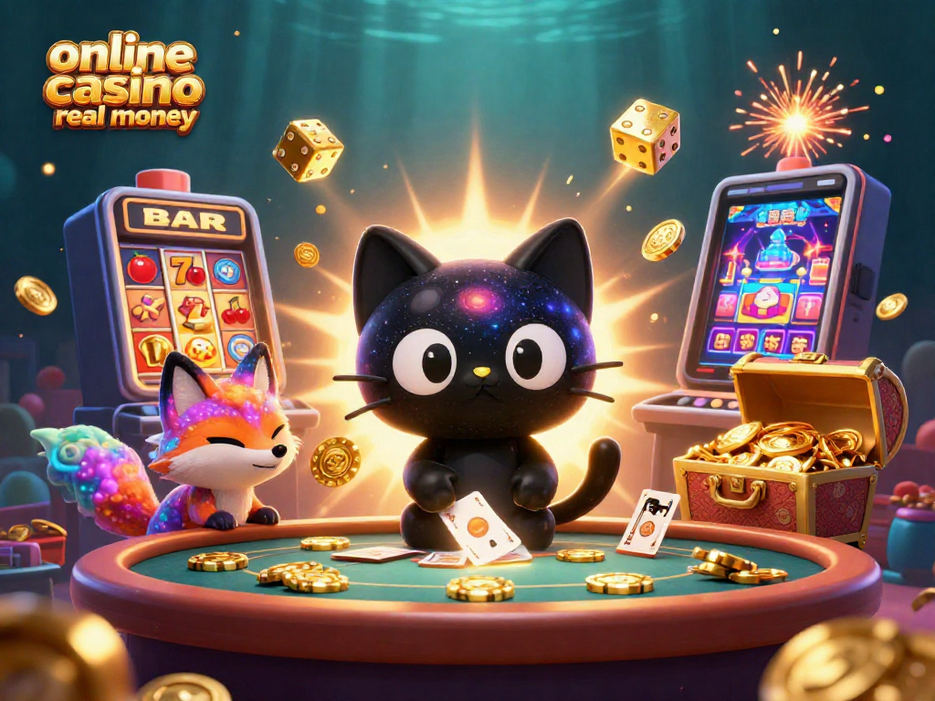 Experience excitement at the online casino real money with a cosmic scene featuring engaging characters and colorful gaming elements.