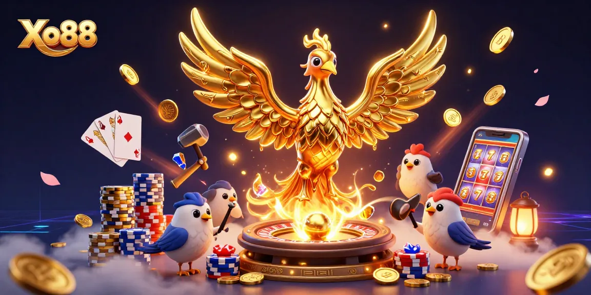 Xo88 enthusiasts are captivated by a stunning molten phoenix and vibrant casino elements