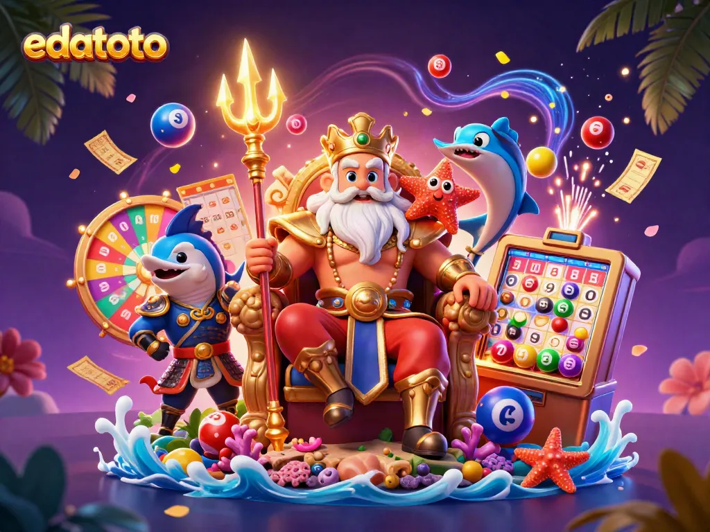 Join the excitement of edatoto with Neptune and vibrant lottery elements in a dynamic scene.