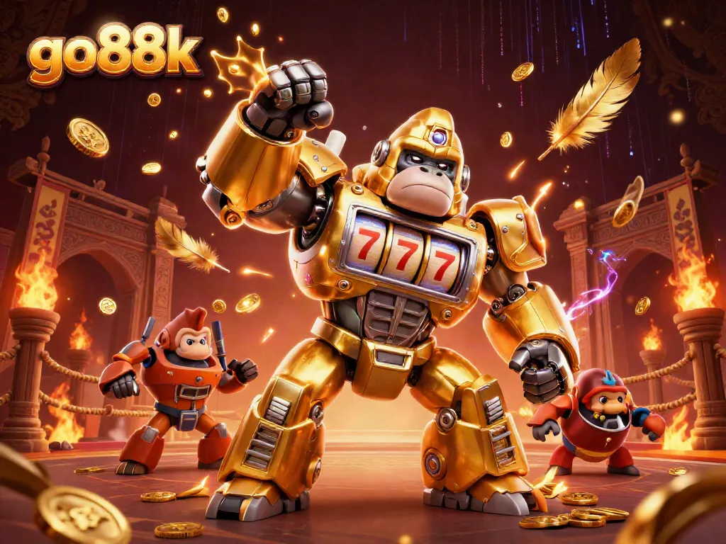 Engage with the thrilling go88k gaming experience showcasing a dynamic golden gorilla mech.